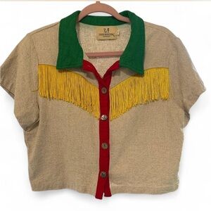 SOLD: Fashion Brand Company Fringe Blouse - Beige/Oatmeal, Red, Green, Yellow